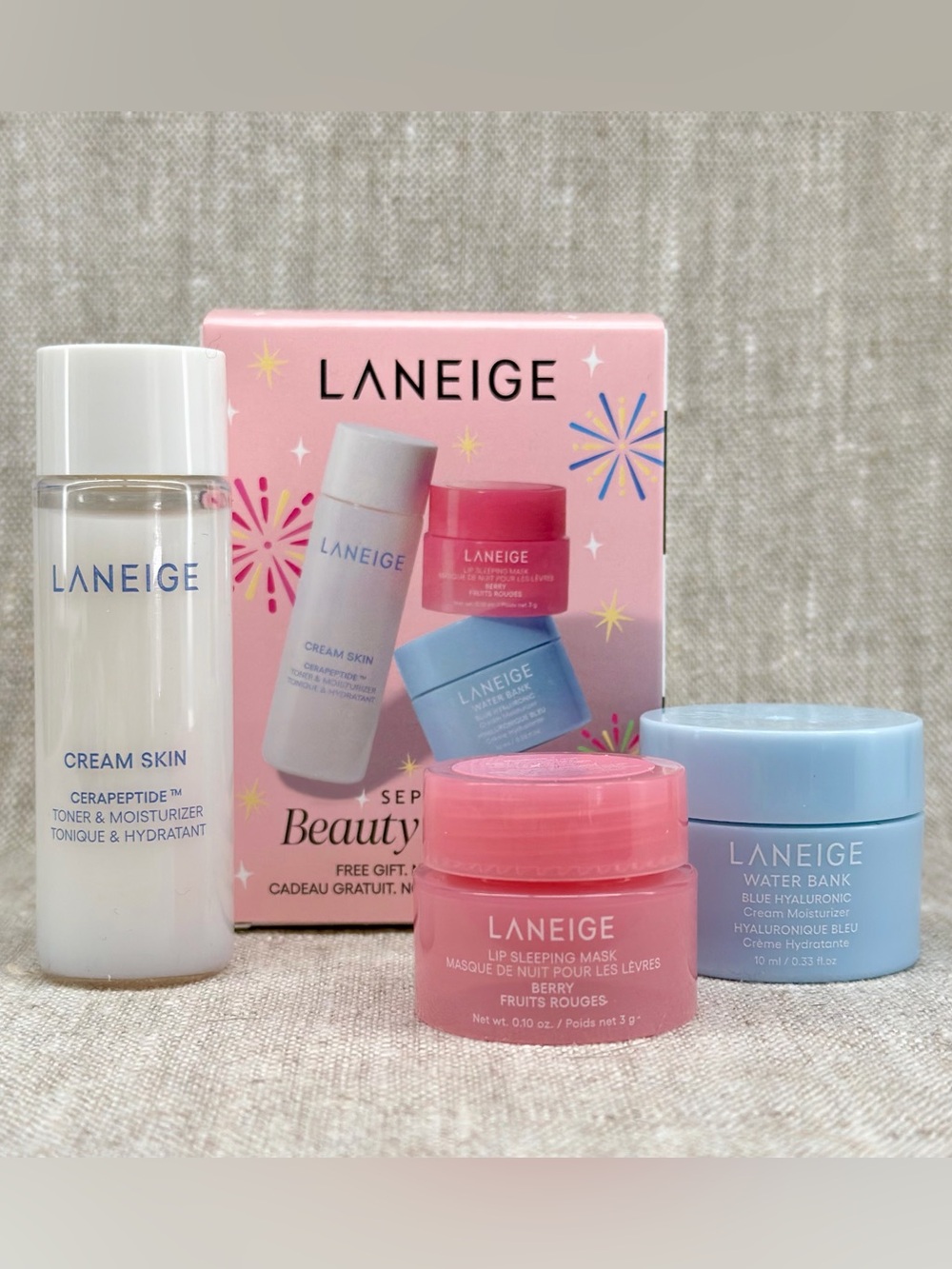 Laneige Sephora Birthday Gift Set Lip Sleeping Mask Water Bank Cream Skin NIB
